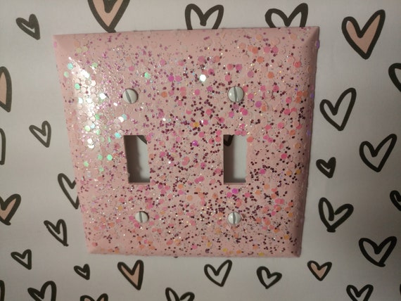 Candy Pink With Iridescent White Opal Glitter Bling Light Switch Plates Outlet Covers Kawaii Decor Girly Cute Nursery Room Decor