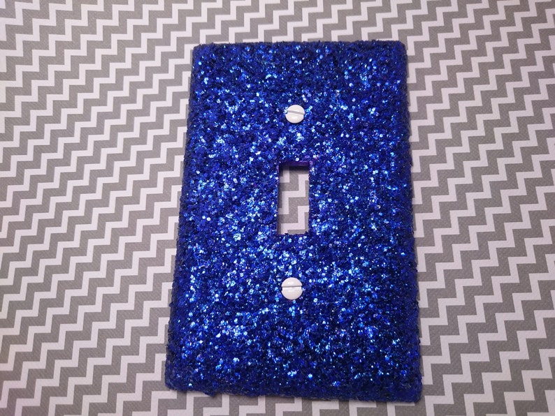 Metallic Sapphire Blue Glitter / Bling Light Switch Plates, Outlet Covers, & Rockers / Sparkle Indigo Dark Navy Blue / Shiny Cute Room Décor image 3