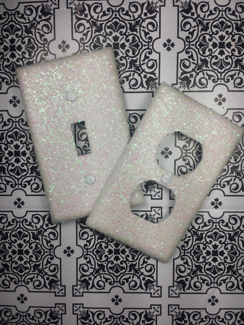 Sparkly White Pearl Iridescent Opal Glitter Bling Light Switch Plates, Rockers, Outlet Covers Nursery Room Décor Home Bedroom Lighting image 1