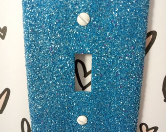 Bright Baby Blue / Decorative Glitter Bling Light Switch Plates, Outlet Covers, & Rockers / Cute Turquoise Room Décor / Baby's Nursery Room