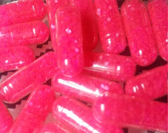 20 Neon Fluorescent HOT PINK Glitter Pills /Organza Bag / Sparkle Capsules / Glitter Bombs / Bachelorette Party/ Joke Gag Gift /Raver Favors