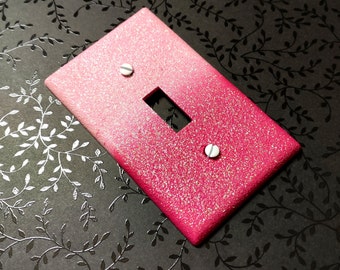 Candy Pink+Hot Pink Ombré || Sparkle Bling Light Switch Plates, Outlet Covers, Rockers || Iridescent Fairy Dust Glitter || Unicorn Décor