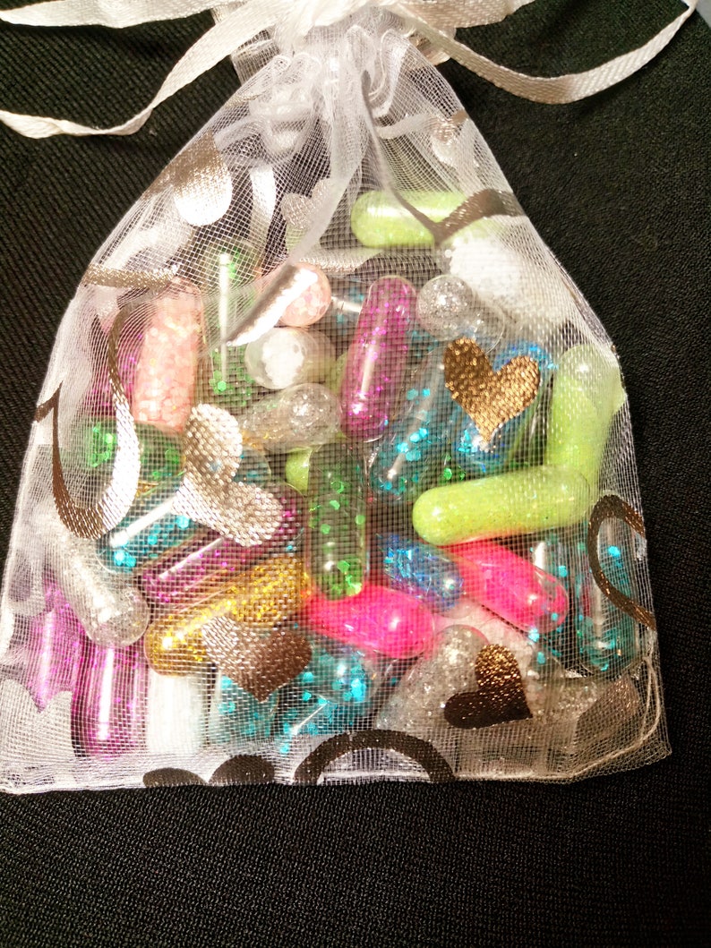 20 Glitter Pills in Organza Bag / Sparkle Capsules Glitter Bomb Sparkly Confetti Rainbow Bachelorette Party Favor / Funny Gag Gift / Unicorn image 5