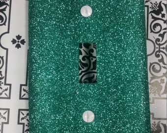 Sparkly Turquoise Teal Green Blue Jade Glitter / Bling Light Switch Plates, Outlet Covers, Rockers, & Safety Plugs / Mermaid Home Wall Décor