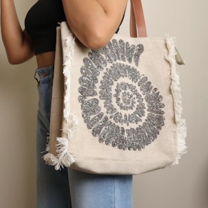 Beige Handcrafted Jute Tote Bag - Everyday Summer Shoulder Bag