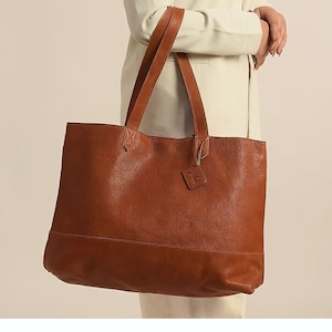 Braun Beige Echtleder Einkaufstasche - Handgefertigte Echtleder Umhängetasche für Damen
