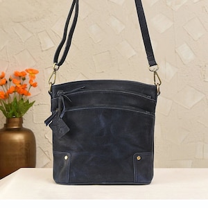 Blue Leather Sling Bag: Personalized Crossbody Everyday Bag