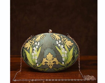 Green Handcrafted Printed Silk Clutch - Shoulder Bag - Handbag - Evening Clutch for Parties, outing & wedding