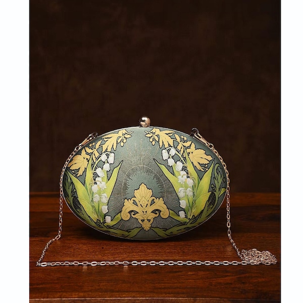 Groene handgemaakte bedrukte zijden clutch - schoudertas - handtas - avondtasje voor feesten, uitjes en bruiloften