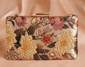 Beige Embellished Clutch - Evening Purse - Handcrafted Evening Handbag