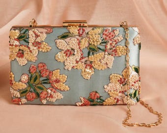 Light Blue Embellished Clutch - Evening Purse - Handcrafted Evening Handbag