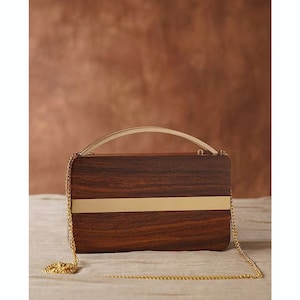 Pochette marron en bois fabriquée à la main - Sac à main - Pochette de soirée