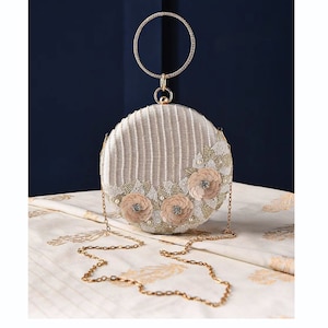 Bolso de mano blanco roto - Bolso de mano de seda bordado a mano - Bolso de mano de noche