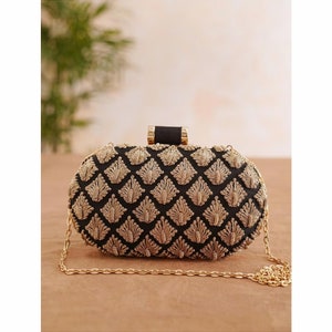 Black Embroidered Silk Clutch: Handcrafted Evening Bag
