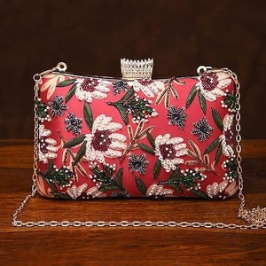 Rote bestickte Seidenhandtasche - Handbestickte Seidenhandtasche - Abendtasche