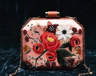 Pink Hand Embroidered Silk Clutch Purse