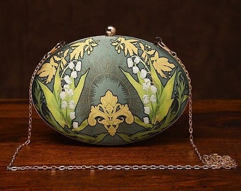 Green Handcrafted Printed Silk Clutch/ Shoulder Bag/ Handbag