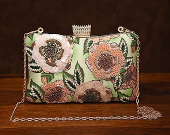 Multicoloured Hand Embroidered Silk Clutch/ Shoulder Bag/ Handbag
