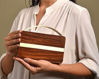Brown Handcrafted Wooden Clutch and Handbag - Natural Wood Clutch - Perfect Purse for Parties, outing & wedding - Engraved Statement Handbag