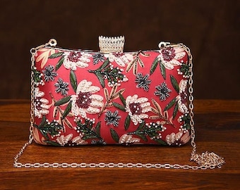 Red Hand Embroidered Silk Clutch / Shoulder Bag / Handbag / Sling Bag