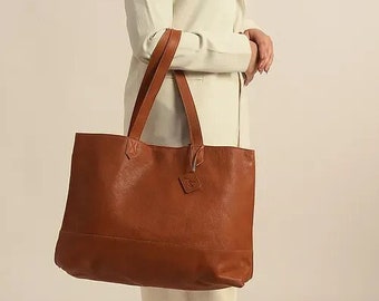 Personalized Brown Tan High Quality Genuine Leather Tote Bag Laptop Bag for girlfriend mother