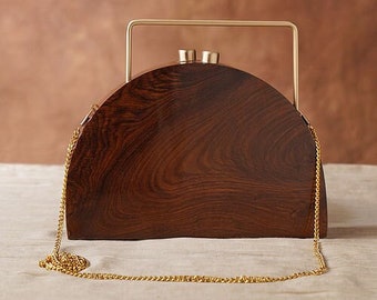 Brown Handcrafted Wooden Clutch/ Handbag