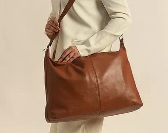 Personalized Brown High Quality Genuine Leather Tote Bag Laptop Bag for girlfriend mother
