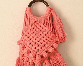 Pink Handcrafted Macrame Bag/ Hand Knitted bag/ Cotton Straw Hand Bag