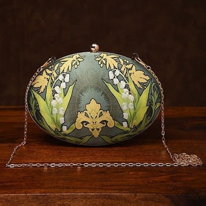 Green Handcrafted Printed Silk Clutch/ Shoulder Bag/ Handbag