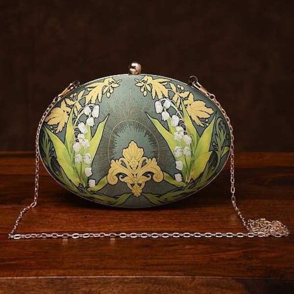 Green Handcrafted Printed Silk Clutch/ Shoulder Bag/ Handbag