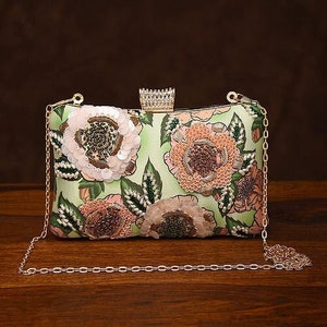 Multicoloured Hand Embroidered Silk Clutch/ Shoulder Bag/ Handbag