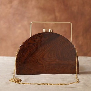 Brown Handcrafted Wooden Clutch/ Handbag