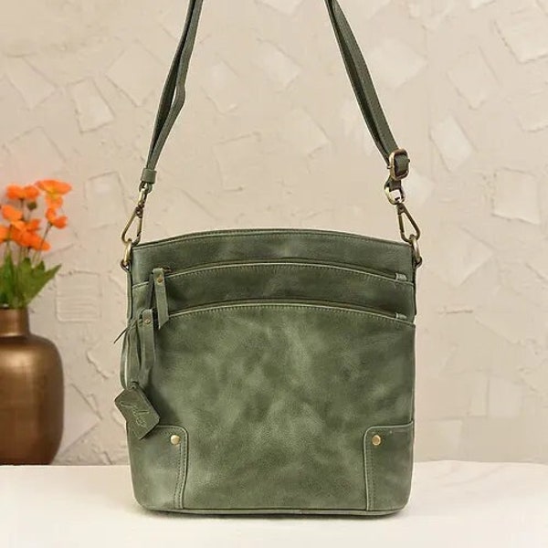 Sac à bandoulière personnalisé en cuir véritable vert olive de haute qualité pour petite amie, mère