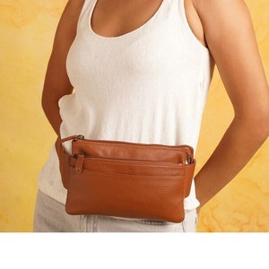 Bauchtasche aus echtem Leder für Damen - Braune, kompakte Bauchtasche - Bauchtasche - Crossbody Sling Bag