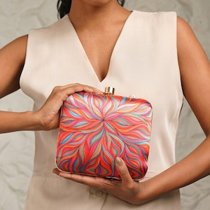 Pochette en soie imprimée artisanale rouge et rose - Sac à main - Sac à main de soirée