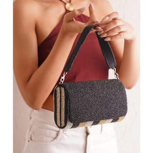 Bolso negro bordado - Elegante bolso de mano para bodas, fiestas y ocasiones especiales - Elegante bolso de noche
