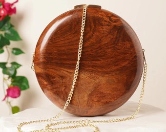Brown Handcrafted Wooden Clutch - Handbag - Evening Clutch