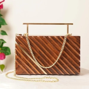 Brown Handcrafted Wooden Clutch - Handbag - Evening Clutch for Parties, outing & wedding
