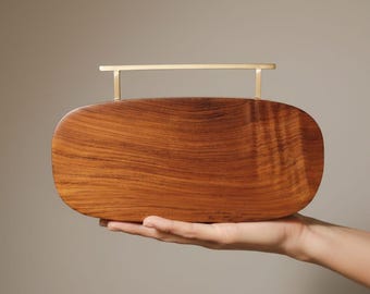 Wood Clutch Bag | Evening Bag with Brass Handle | Handcrafted Purse