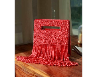 Red Embroidered Purse - Elegant Clutch Bag for Weddings, Parties & Special Occasions, Stylish Evening Handbag