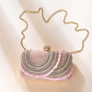 Cartera de mano de seda bordada en rosa - Cartera de mano de seda bordada a mano - Cartera de noche