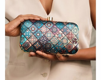Bolso de mano estampado azul / Bolso de mano multicolor / Monedero estampado