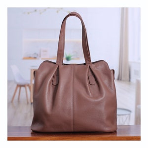 Brown Leather Tote Bag: Handmade Shoulder Bag for Women