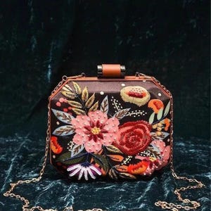 Black Embroidered Silk Clutch: Handcrafted Evening Handbag image 1