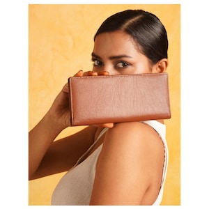 Cartera de piel auténtica hecha a mano para mujer - Cartera de piel auténtica marrón tostado - Accesorios elegantes y duraderos para uso diario