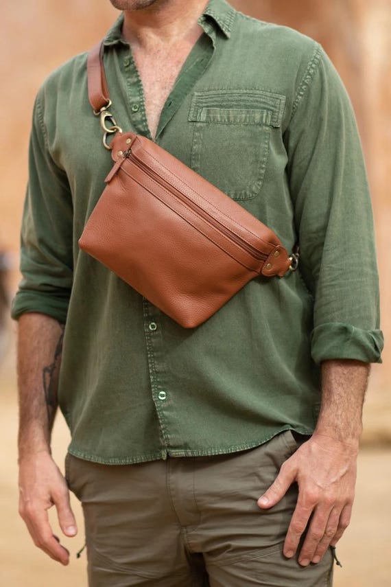 Braune Echtleder Bauchtasche: Unisex Crossbody Gürteltasche