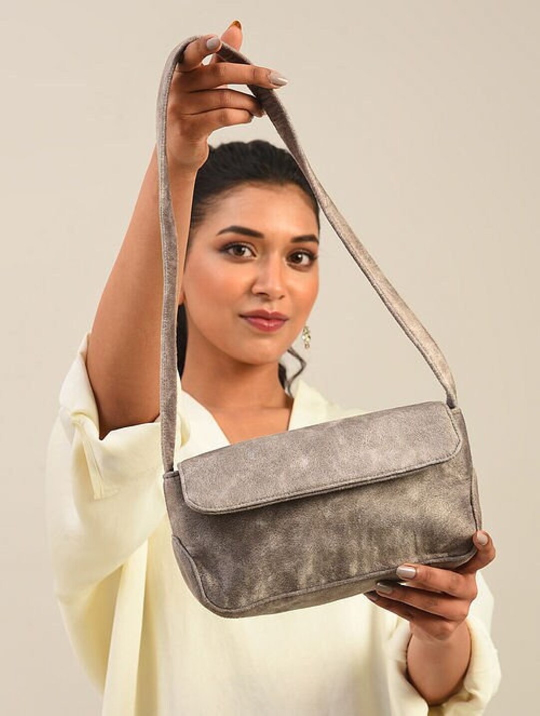 Grey Handcrafted Suede Shoulder Bag / Purse / Sling Bag Etsy