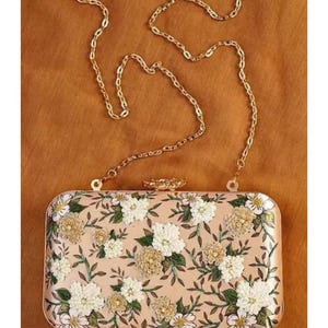 Embroidered Silk Clutch: Beige Handbag, Evening Purse