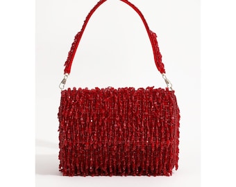 Red Embroidered Purse - Elegant Clutch Bag for Weddings, Parties & Special Occasions, Stylish Evening Handbag