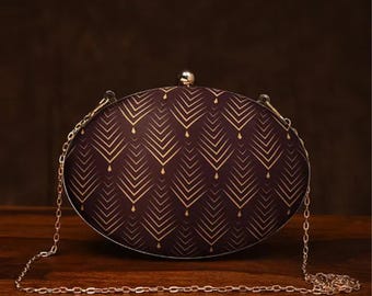 Maroon  Handcrafted Printed Silk Clutch - Teal Shoulder Bag - Brown Handbag - Evening Clutch